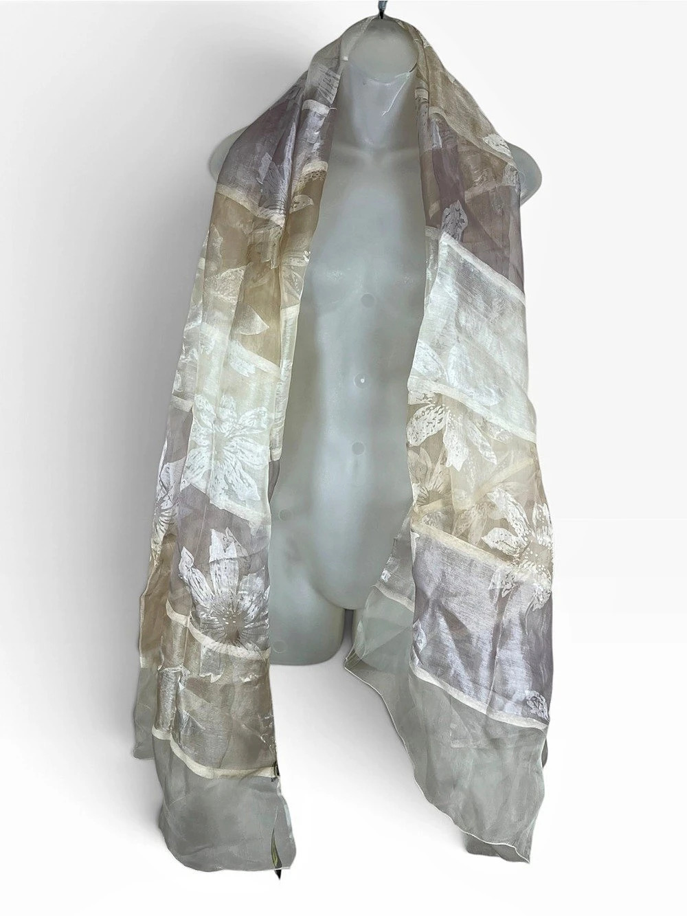 Jones New York Women Silk Floral Scarf Neutral Sheer NWT Ethereal Fairy Romantic